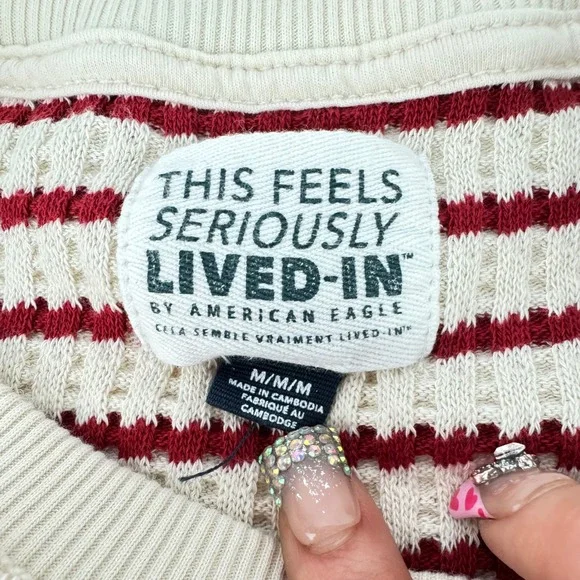 American Eagle M Lived-In Waffle Knit Striped Oversized Sweater Coastal Casual - Picture 10 of 14